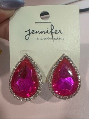 Jennifer Hot Pink Teardrop Rhinestone Halo Earrings